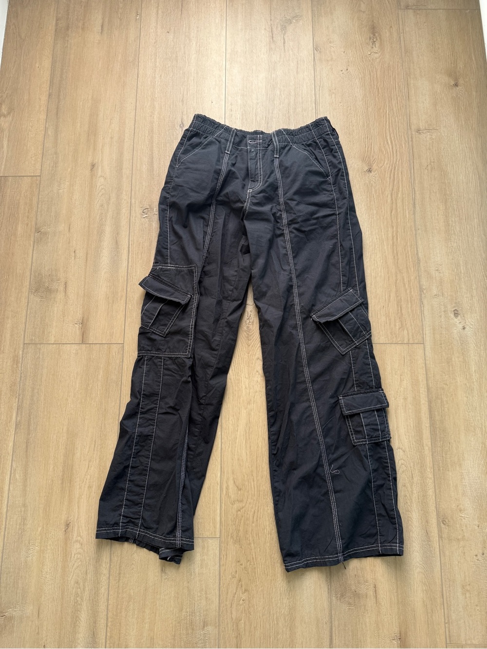 BDG Black Cargo Pants with Pink Contrast Stitching